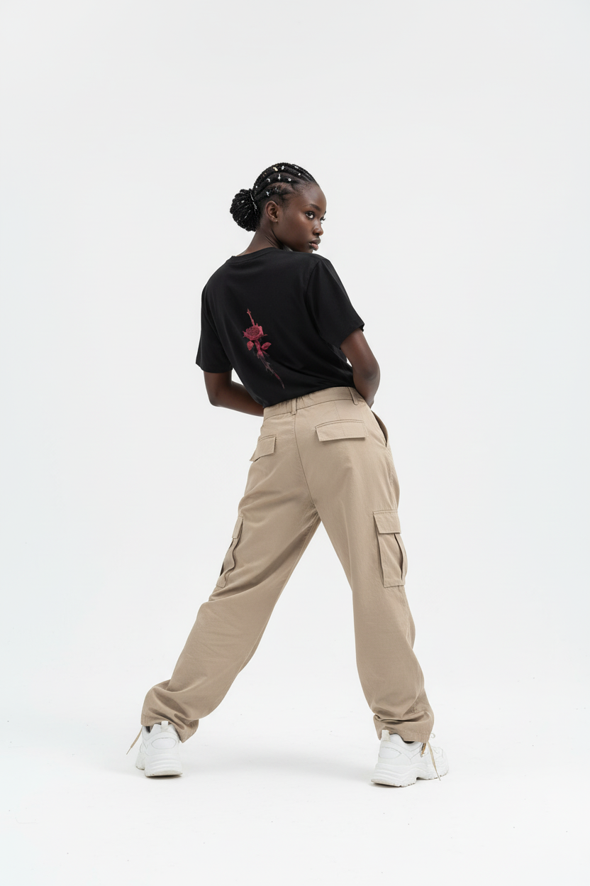 Black female - elegant over shoulder back view