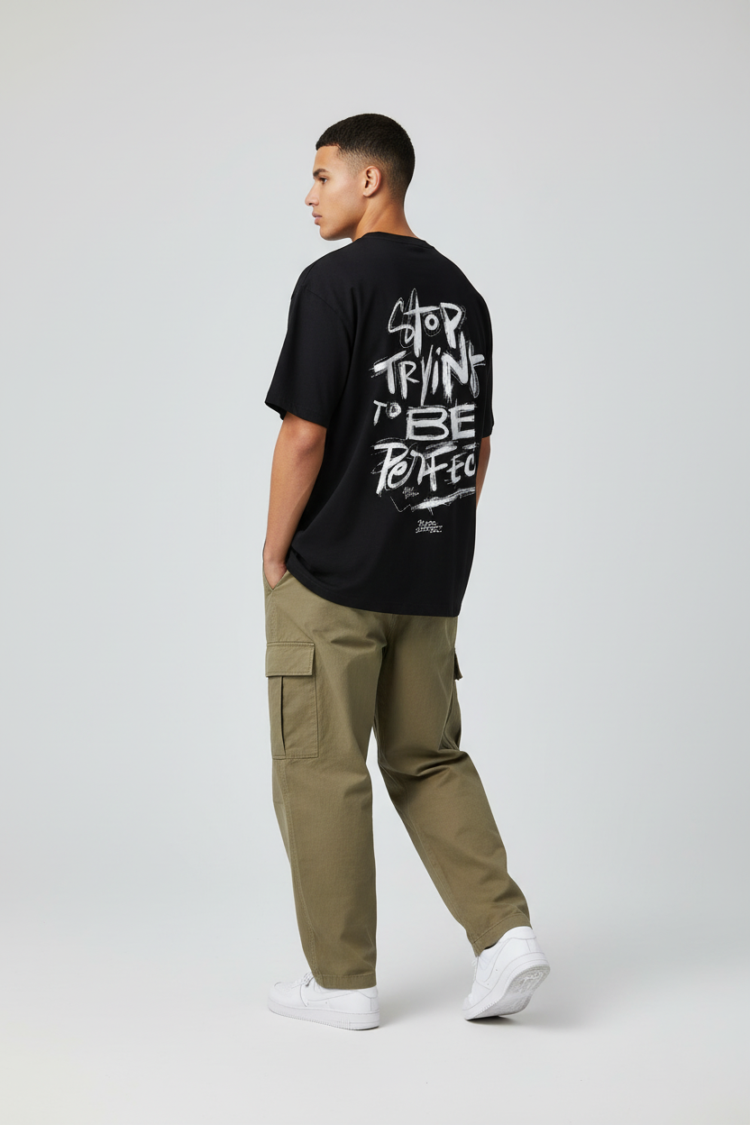 Black male three-quarter back showing design