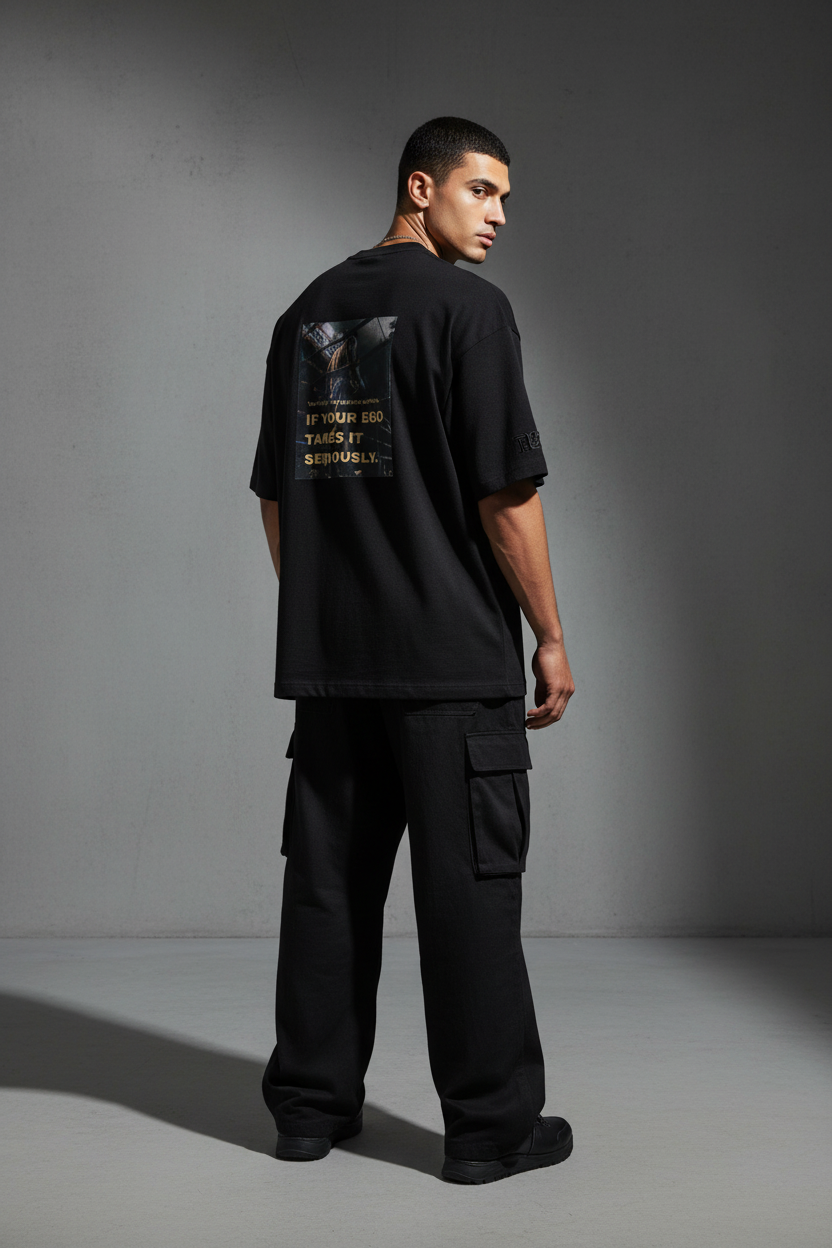 Black Tee Male Model Back