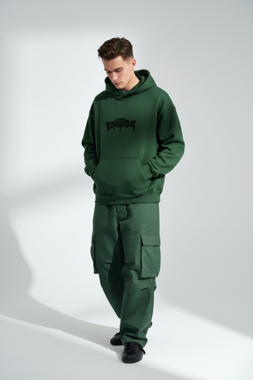 Bottle Green male - contemplative serene pose