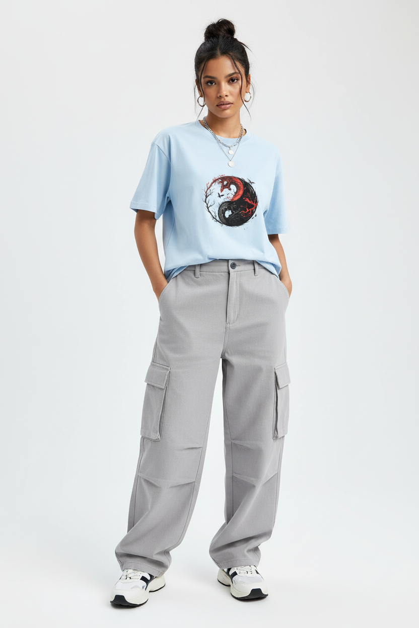 Female model - Baby Blue Ying Yang2 T-shirt