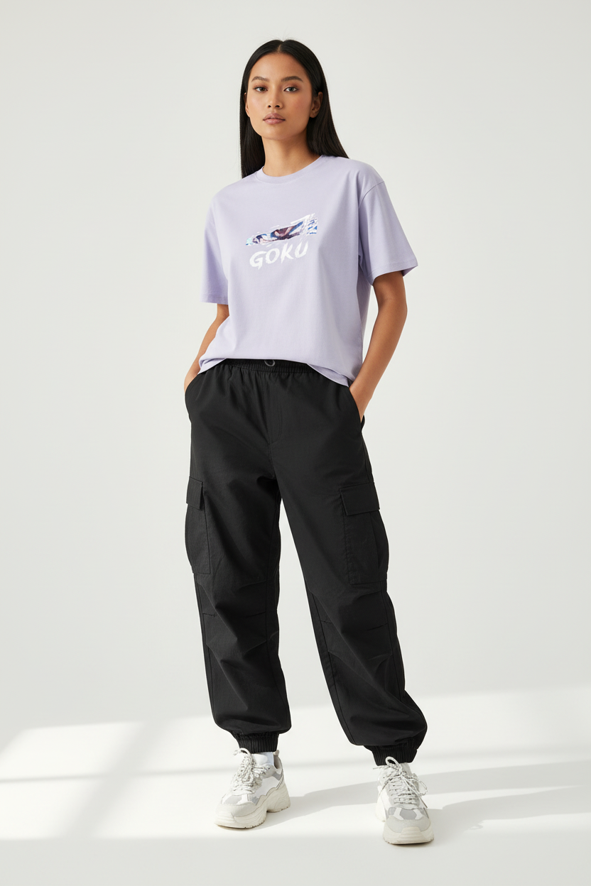 Female model - Lavender Goku2 T-shirt
