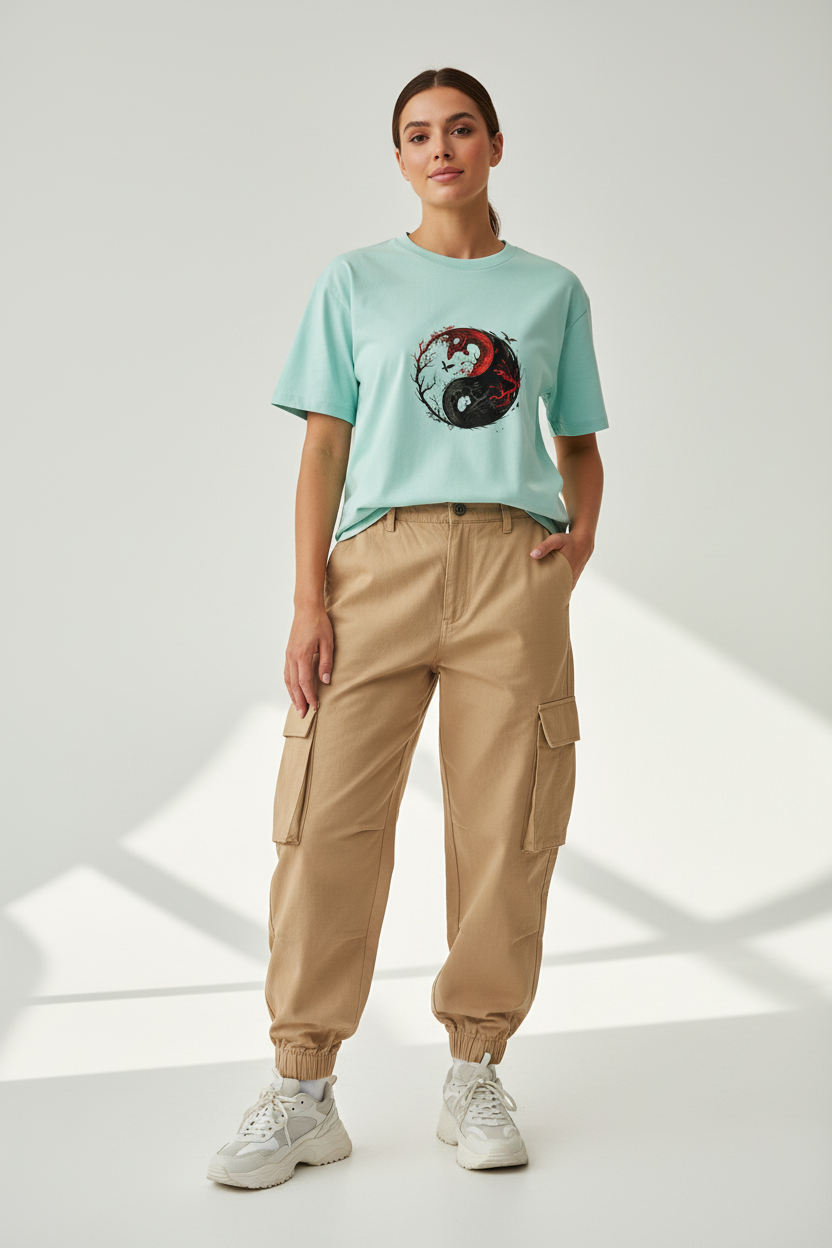 Female model - Mint Ying Yang2 T-shirt