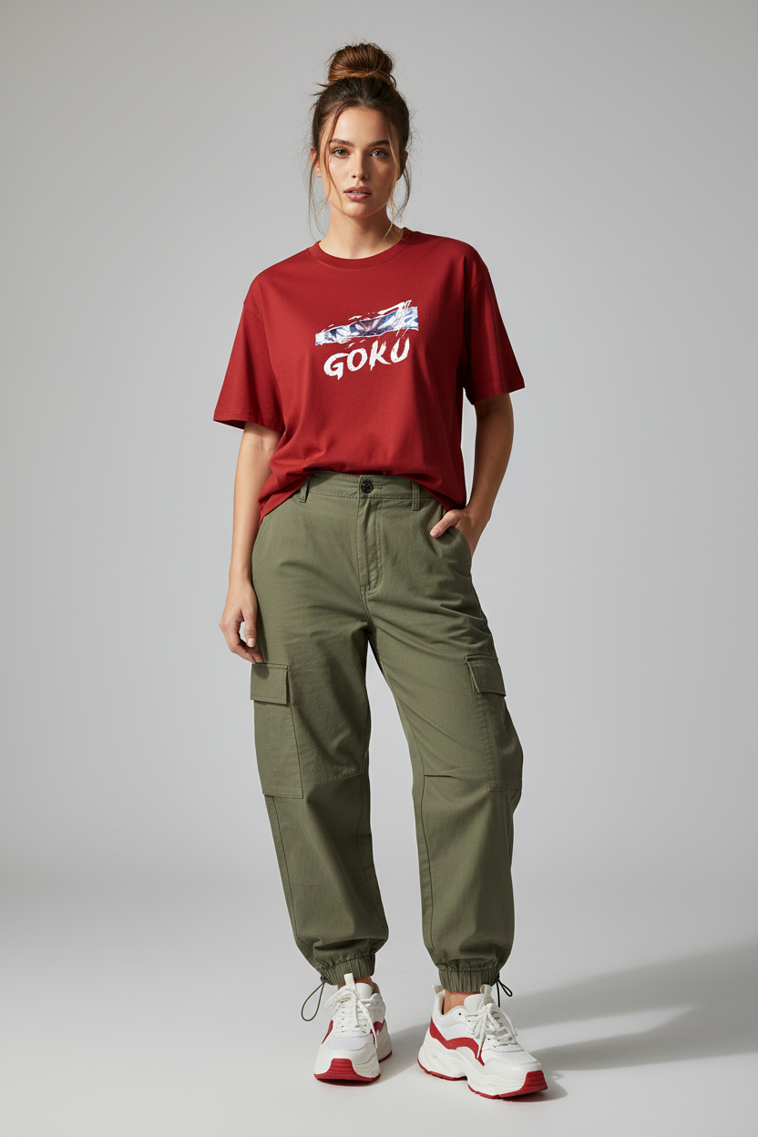 Female model - Red Goku2 T-shirt