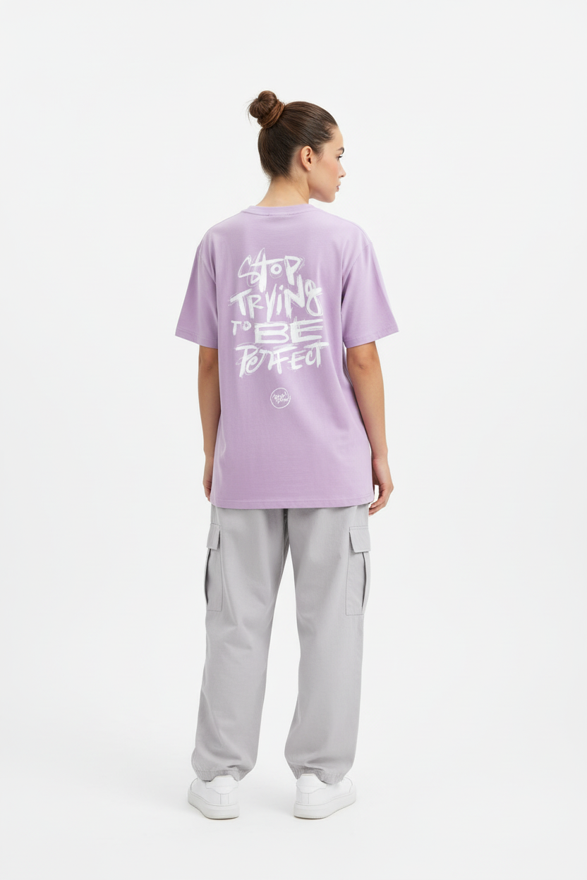 Lavender female back view showing design