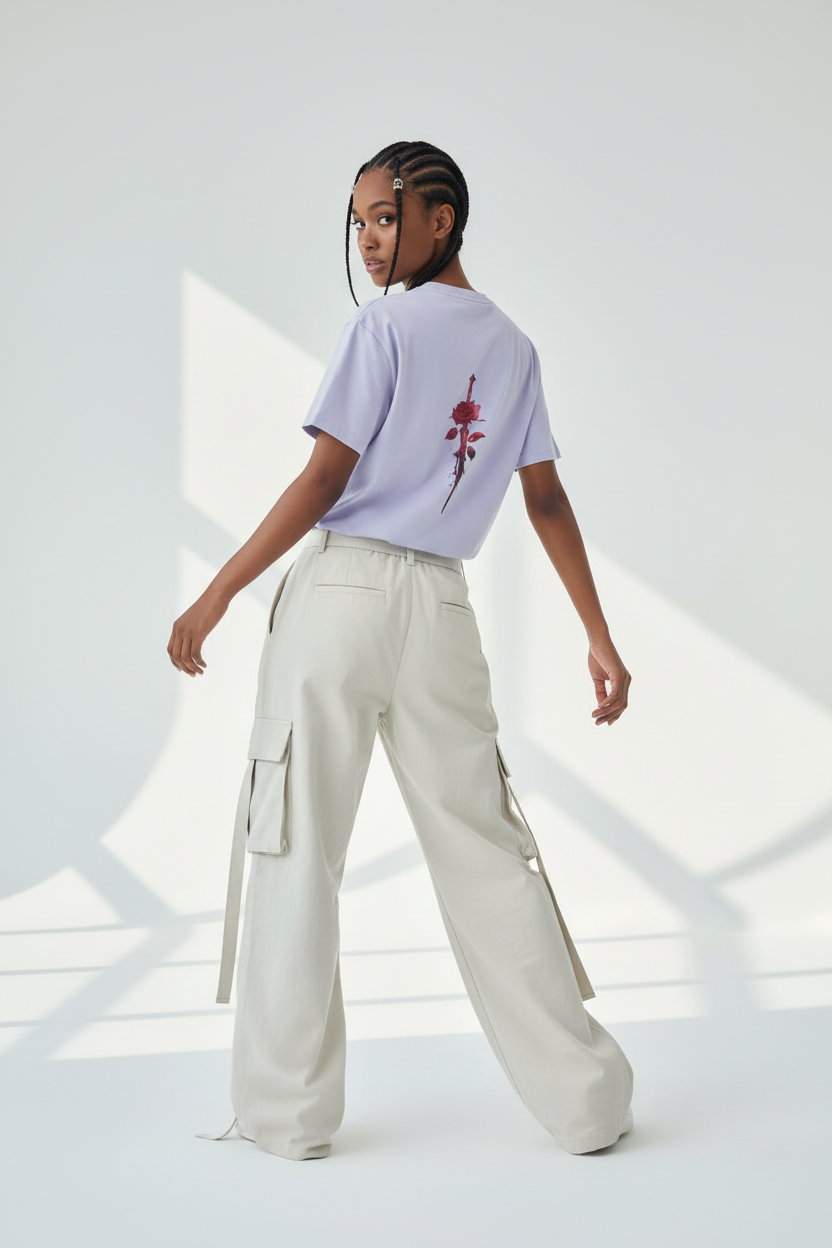 Lavender female - elegant over shoulder back view