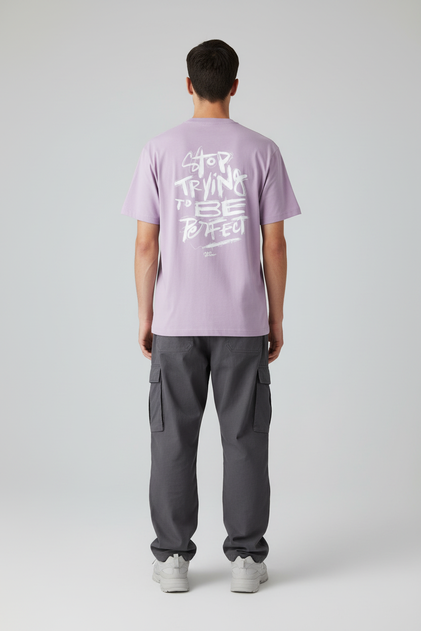 Lavender male back view showing design