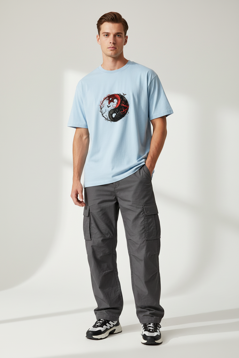Male model - Baby Blue Ying Yang2 T-shirt