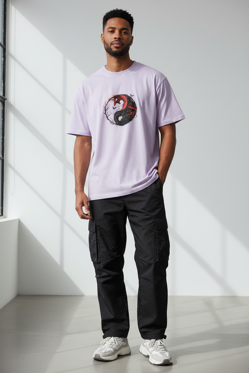 Male model - Lavender Ying Yang2 T-shirt