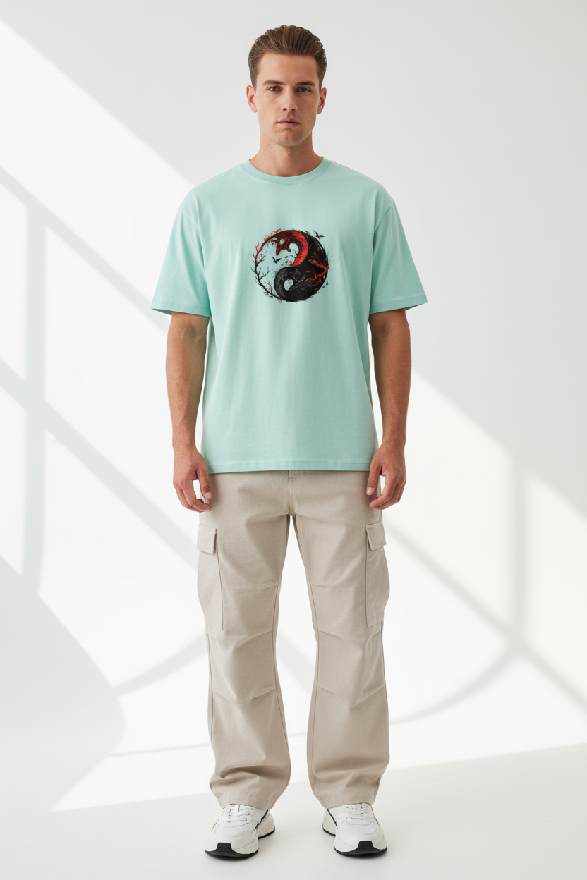 Male model - Mint Ying Yang2 T-shirt