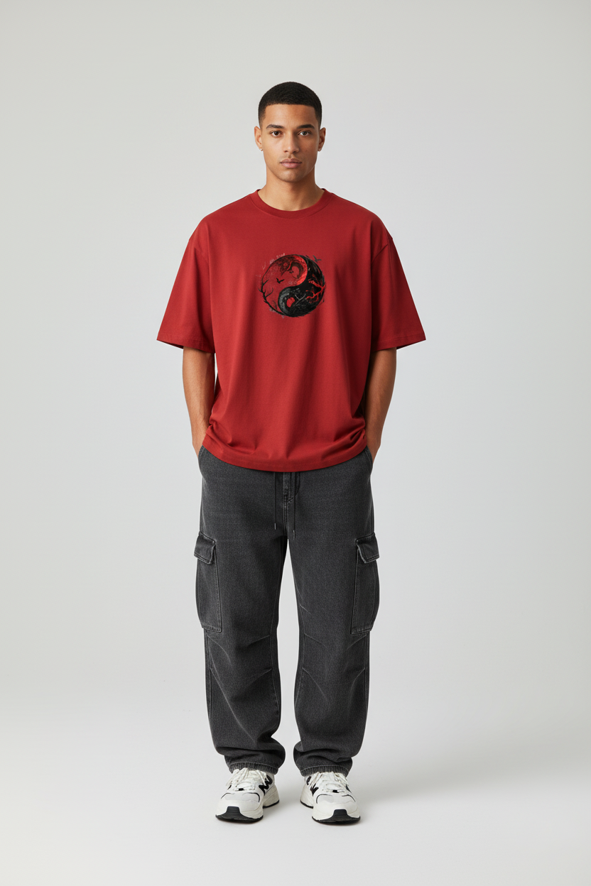 Male model - Red Ying Yang2 T-shirt