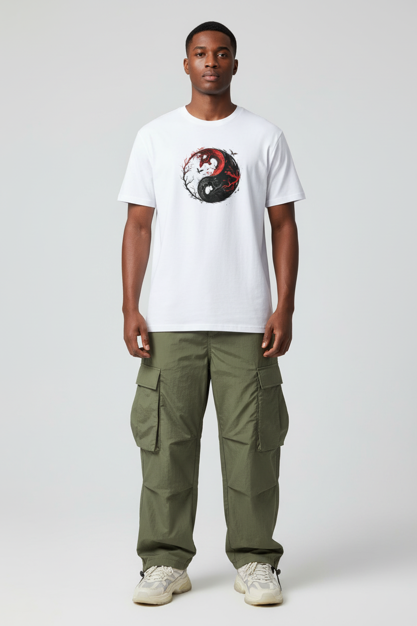 Male model - White Ying Yang2 T-shirt