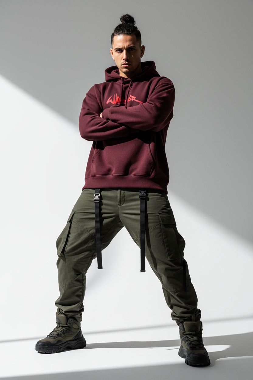 Maroon male - crossed arms power pose