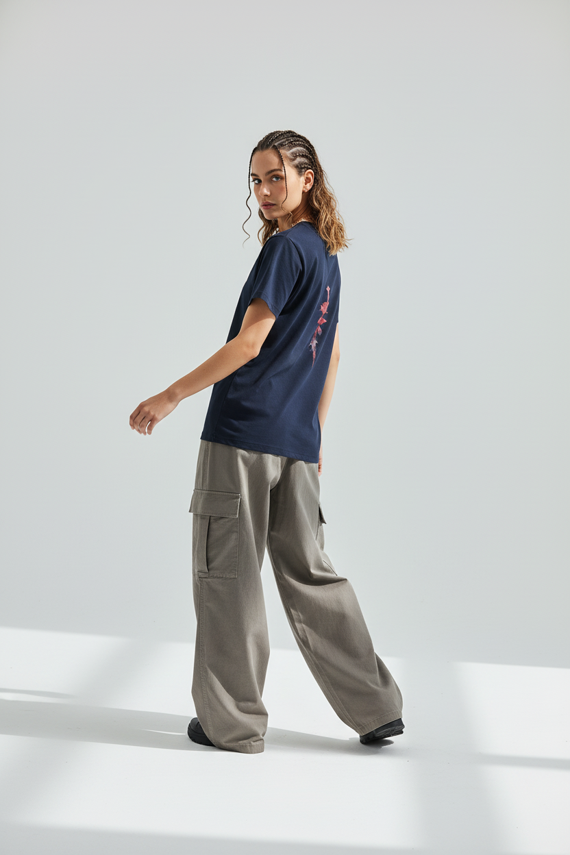 Navy Blue female - graceful over shoulder back view