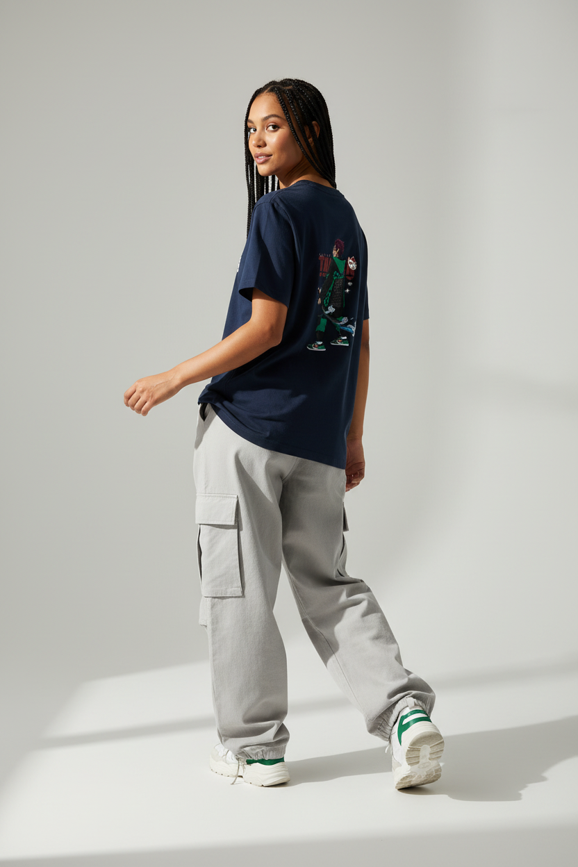 Navy Blue Female Model Back