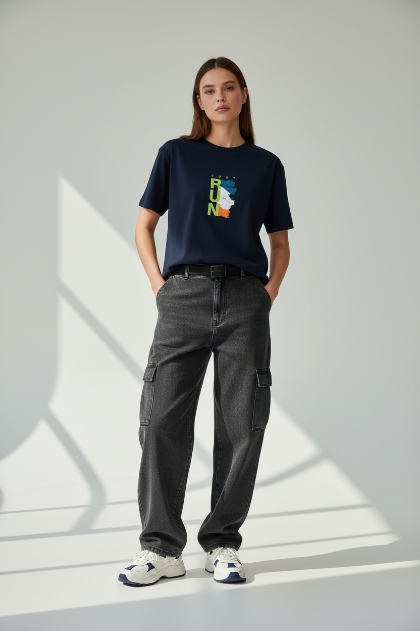 Navy Blue - Female Model Front View