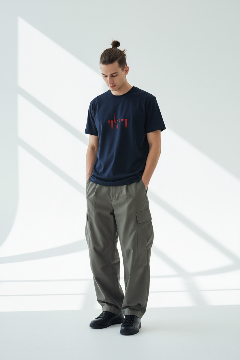 Navy Blue male - contemplative peaceful pose