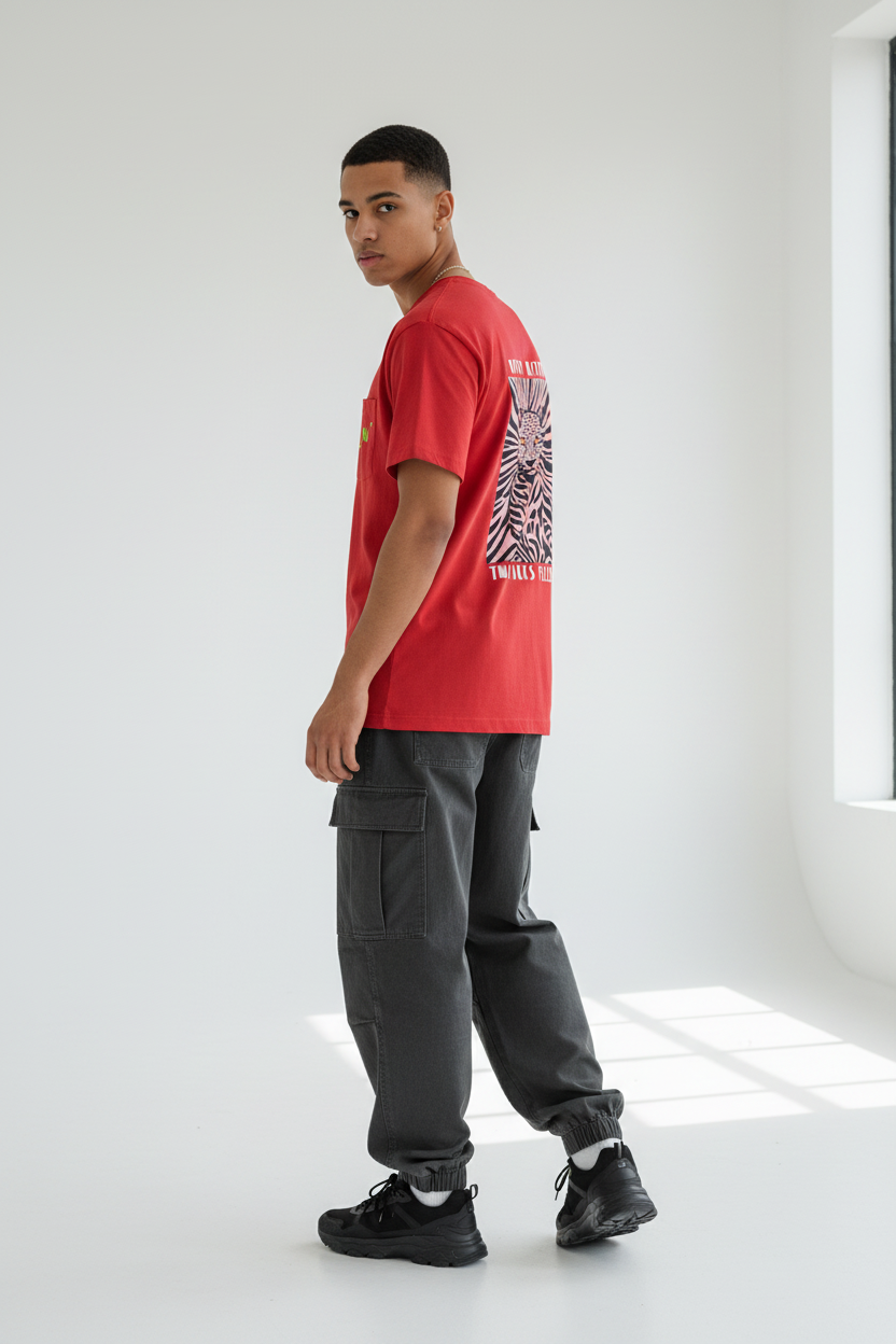 Red - Three-quarter back with design